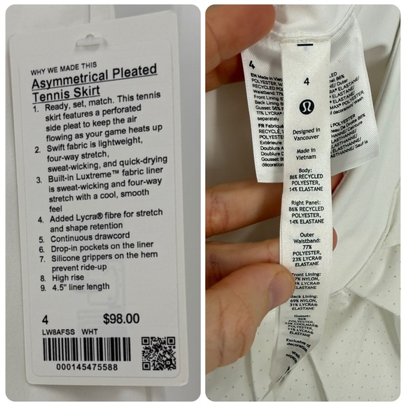 NWT Lululemon Asymmetrical Pleated Tennis Skirt in White | Size 4 - Picture 7 of 11